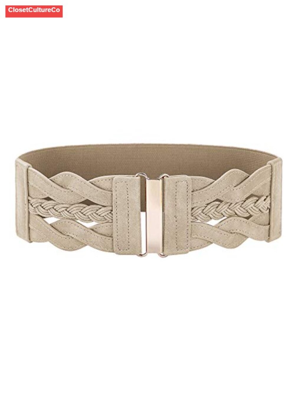 Wide Elastic Waist Belt 3 Inch Braided Buckle Retro Women's Accessory